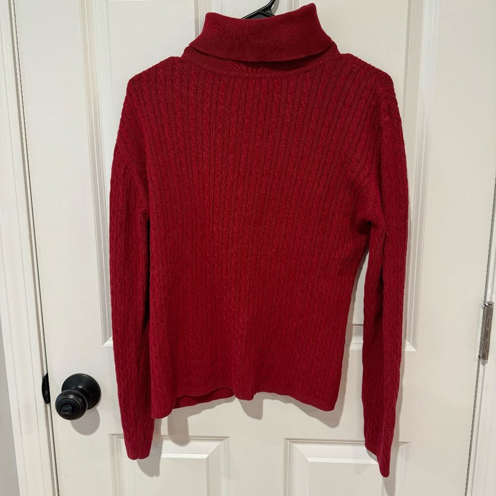 Red Cotton Land's End Cable Knit Turtleneck Sweater - Size Small